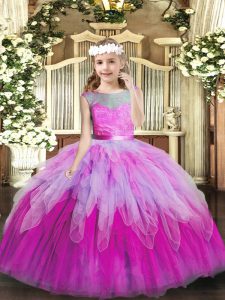 Super Tulle Scoop Sleeveless Lace Up Lace and Ruffles Girls Pageant Dresses in Multi-color