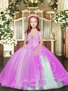 Great Floor Length Lace Up Girls Pageant Dresses Lilac for Party and Sweet 16 and Wedding Party with Beading