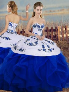 Popular Ball Gowns 15 Quinceanera Dress Royal Blue Sweetheart Tulle Sleeveless Floor Length Lace Up