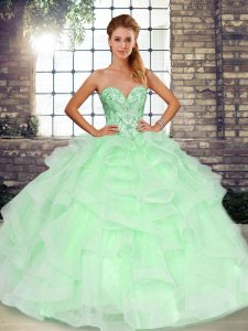 Glorious Sweetheart Sleeveless Tulle Sweet 16 Dresses Beading and Ruffles Lace Up
