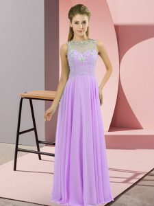 Superior Sleeveless Chiffon Floor Length Zipper Celebrity Prom Dress in Lavender with Beading