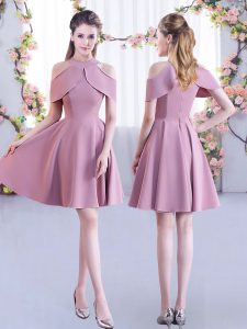 Lavender Wedding Guest Dresses Wedding Party with Ruching High-neck Short Sleeves Zipper
