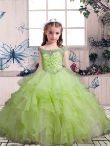 Attractive Organza Sleeveless Floor Length Little Girl Pageant Gowns and Beading and Ruffles