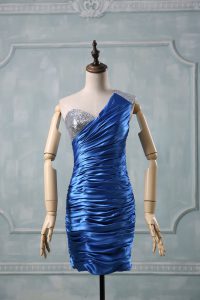 Blue Zipper Homecoming Dress Beading Sleeveless Mini Length
