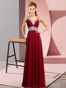 Sleeveless Lace Up Floor Length Beading Dress for Prom
