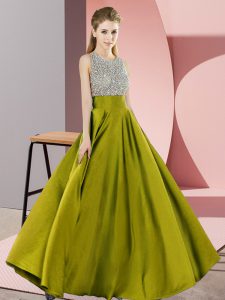 Charming Olive Green Scoop Neckline Beading Red Carpet Prom Dress Sleeveless Backless