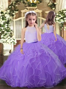 Elegant Lavender Scoop Backless Ruffles Girls Pageant Dresses Sleeveless