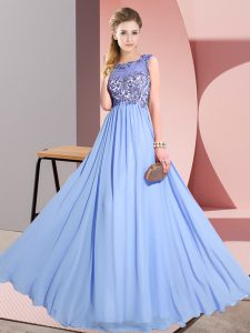 Free and Easy Lavender Sleeveless Chiffon Backless Dama Dress for Wedding Party