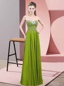 Olive Green Empire Chiffon Sweetheart Sleeveless Beading Floor Length Zipper Prom Dress