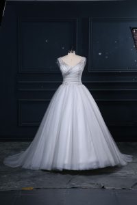 Tulle Sleeveless Bridal Gown Brush Train and Appliques