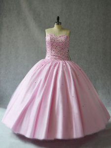 Pink Sweetheart Neckline Beading Quinceanera Gowns Sleeveless Lace Up