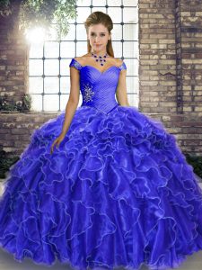 Decent Sleeveless Brush Train Lace Up Beading and Ruffles 15 Quinceanera Dress