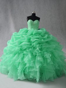 Ball Gowns Quinceanera Gown Apple Green Scoop Organza Sleeveless Floor Length Lace Up