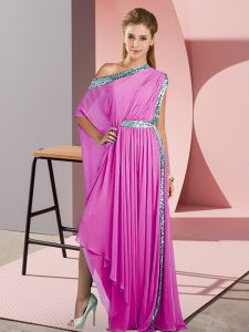 Sequins Evening Dress Lilac Side Zipper Sleeveless Asymmetrical