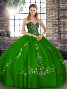 Cheap Ball Gowns Ball Gown Prom Dress Green Sweetheart Tulle Sleeveless Floor Length Lace Up