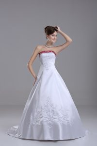 Sleeveless Beading and Embroidery Lace Up Bridal Gown with White Brush Train