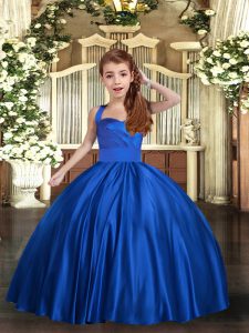 Fantastic Royal Blue Sleeveless Floor Length Ruching Lace Up Girls Pageant Dresses