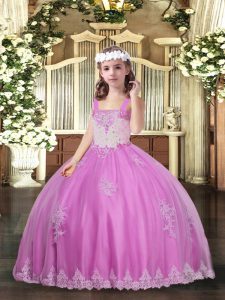 Lilac Sleeveless Tulle Lace Up Little Girl Pageant Dress for Party and Sweet 16 and Wedding Party