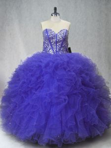 Superior Purple Sleeveless Beading and Ruffles Floor Length Quinceanera Dresses
