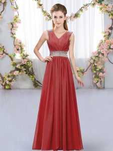 Decent Floor Length Empire Sleeveless Wine Red Wedding Party Dress Lace Up