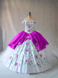 Stunning Off The Shoulder Sleeveless Organza Sweet 16 Dresses Embroidery and Ruffles Lace Up