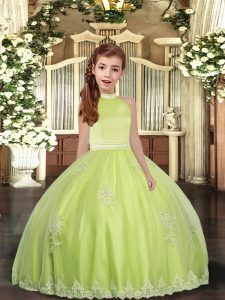 Yellow Green Sleeveless Tulle Backless Little Girls Pageant Dress for Party and Sweet 16 and Wedding Party