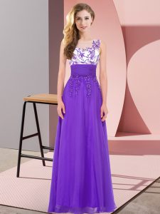 Floor Length Backless Court Dresses for Sweet 16 Purple for Wedding Party with Appliques