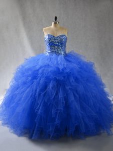 Fancy Sleeveless Lace Up Floor Length Beading and Ruffles Quinceanera Gown