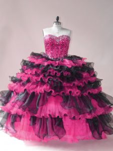 Elegant Ball Gowns Sleeveless Pink And Black Quinceanera Dress Lace Up