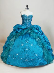 Baby Blue Sweetheart Lace Up Beading and Embroidery and Pick Ups Ball Gown Prom Dress Sleeveless