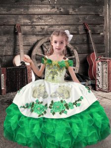 Off The Shoulder Sleeveless Lace Up Pageant Dresses Green Organza