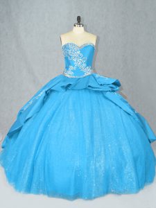 Fancy Sweetheart Sleeveless Court Train Lace Up Sweet 16 Quinceanera Dress Baby Blue Satin and Tulle