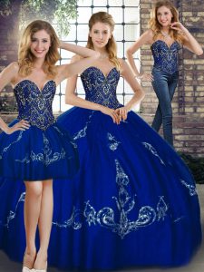 Great Royal Blue Sleeveless Tulle Lace Up 15th Birthday Dress for Military Ball and Sweet 16 and Quinceanera