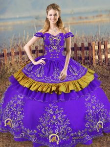 Glorious Purple Lace Up Quinceanera Dresses Embroidery Sleeveless Floor Length