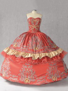 Rust Red Sleeveless Satin and Organza Lace Up Quinceanera Dress for Sweet 16 and Quinceanera