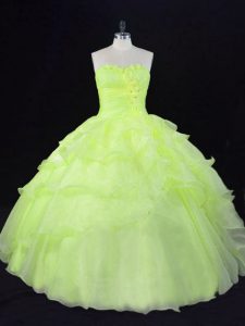 Affordable Floor Length Ball Gowns Sleeveless Yellow Green Quinceanera Gown Lace Up