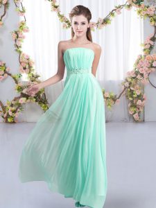 Sleeveless Beading Lace Up Court Dresses for Sweet 16 with Aqua Blue Sweep Train