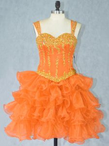 Nice Orange Straps Neckline Beading and Ruffled Layers Prom Dresses Sleeveless Lace Up