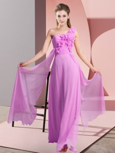 Empire Quinceanera Court of Honor Dress Lilac One Shoulder Chiffon Sleeveless Floor Length Lace Up