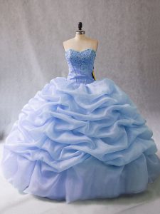 Pretty Light Blue Ball Gowns Organza Sweetheart Sleeveless Beading and Pick Ups Lace Up 15th Birthday Dress