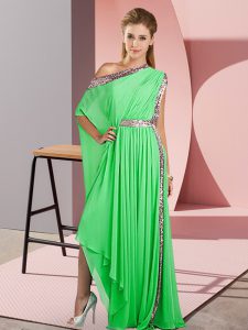 Cute Green Side Zipper One Shoulder Sequins Homecoming Dress Chiffon Sleeveless