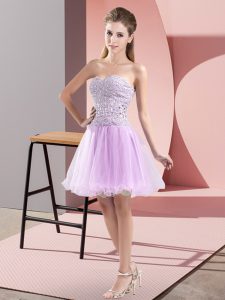 Cute Lavender Tulle Zipper Sweetheart Sleeveless Mini Length Prom Gown Beading