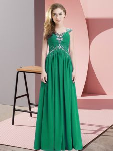 Customized Green Straps Lace Up Beading Pageant Dress Womens Cap Sleeves