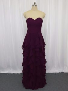 Exceptional Ruffled Layers and Ruching Homecoming Dress Dark Purple Zipper Sleeveless Floor Length