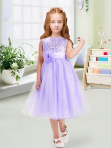 Chic Empire Flower Girl Dress Lavender Scoop Organza Sleeveless Tea Length Zipper