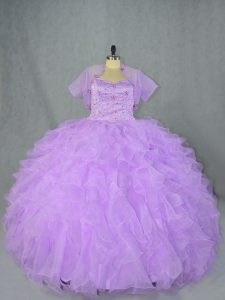 Enchanting Sleeveless Organza Asymmetrical Side Zipper Quinceanera Gowns in Lavender with Beading and Ruffles