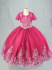 Floor Length Ball Gowns Sleeveless Hot Pink Little Girls Pageant Dress Wholesale Lace Up