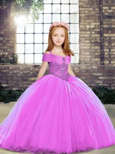 Excellent Lilac Lace Up Straps Beading Child Pageant Dress Sleeveless