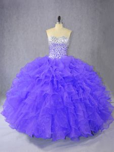 Enchanting Floor Length Lace Up Quinceanera Gown Purple for Sweet 16 and Quinceanera with Ruffles
