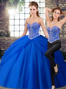 Royal Blue Quinceanera Gowns Sweetheart Sleeveless Brush Train Lace Up